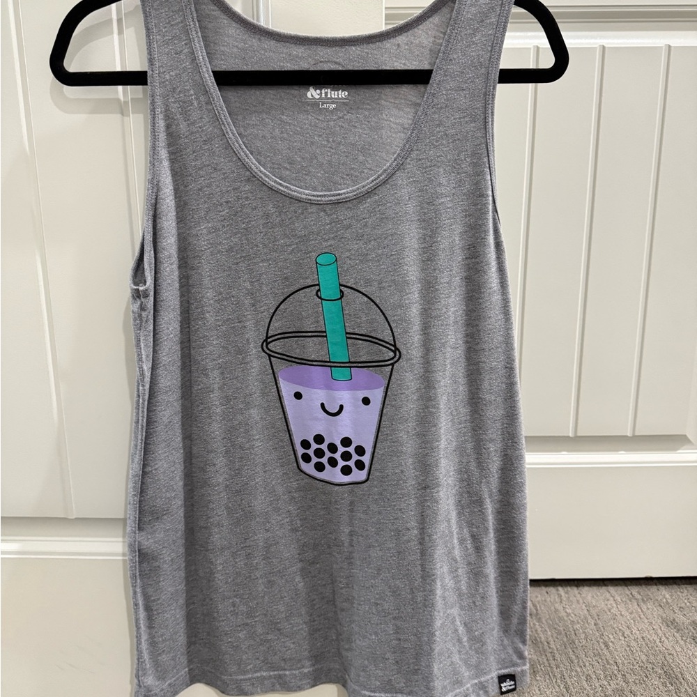 Whistle and flute- Gray Tank Top with Bubble Tea Graphic